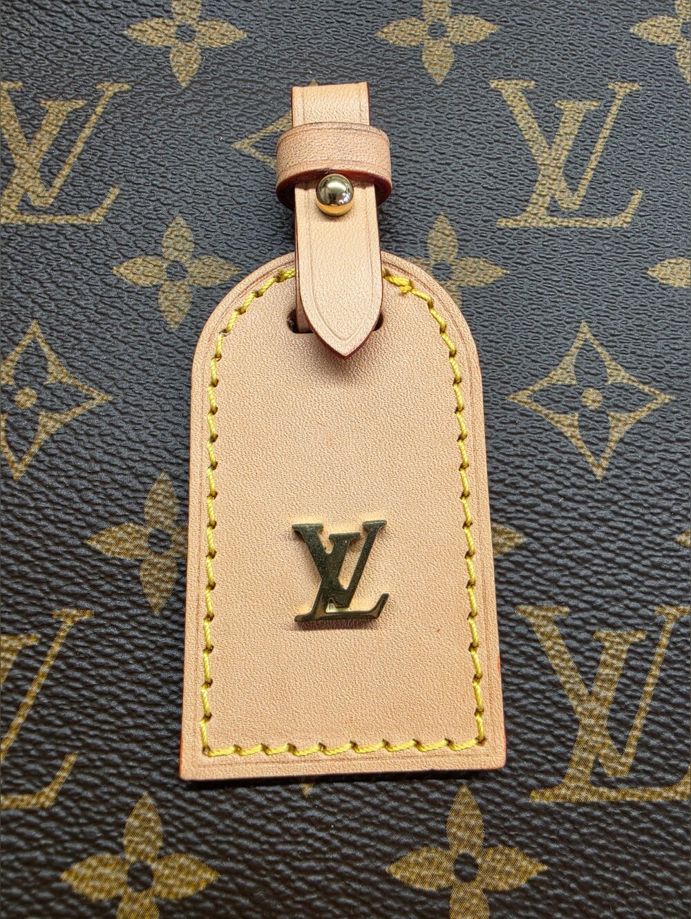 Louis Vuitton Natural Tan Leather Name Tag with Gold LV Emblem